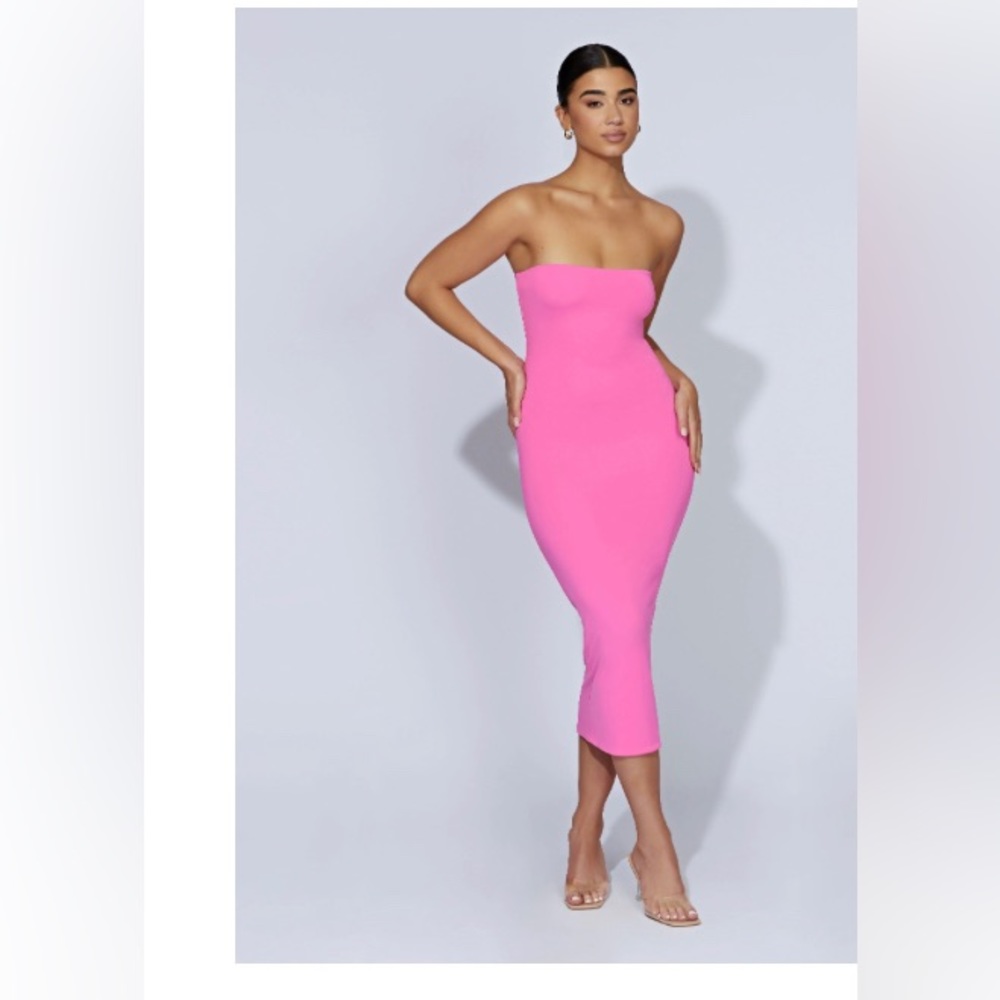 Meshki Barbie Midi strapless Dress Pink new pix!
